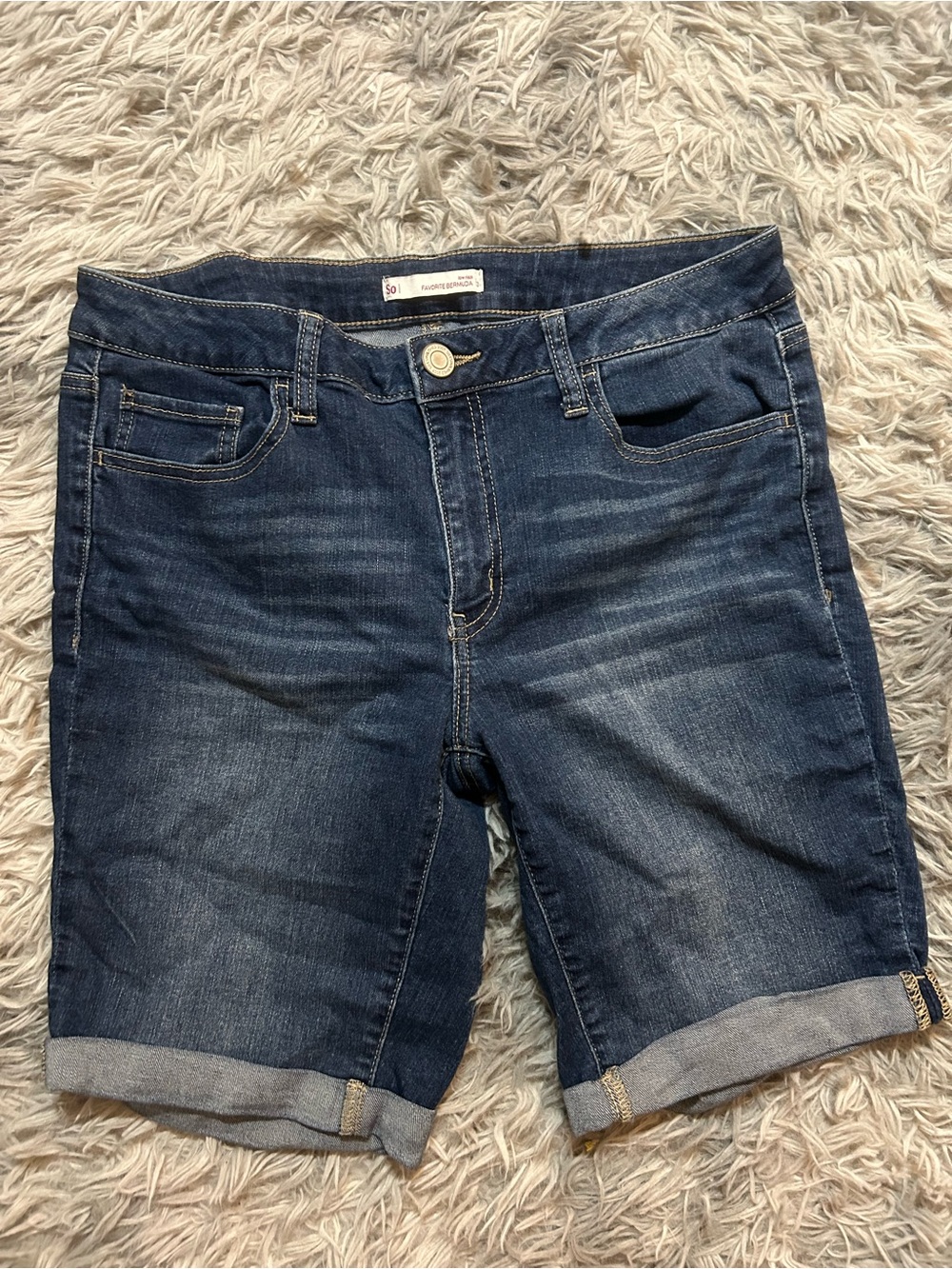 SO Women's Dark Blue Rolled-Hem Jean Shorts
